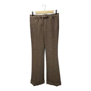 Zara Basic Herringbone Wool Blend Dress Pants Wide Leg Women Size 2‎ Beige Brown